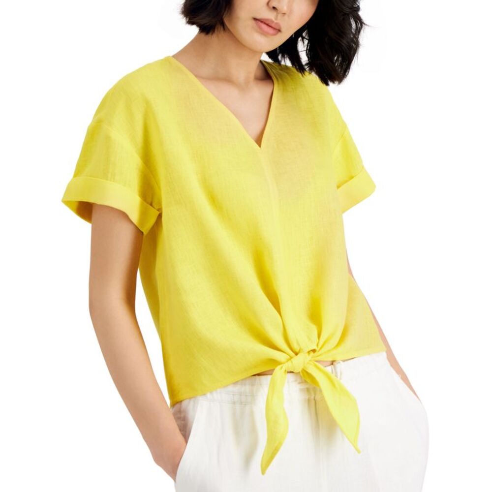 Charter Club Linen Tie-Front Top